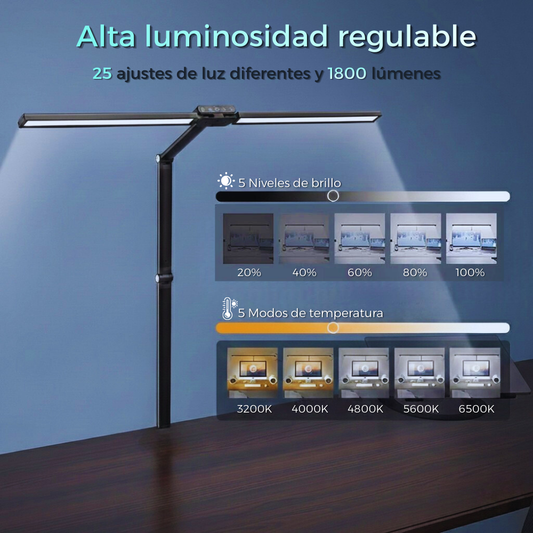 Lámpara LED 24W de escritorio — doble cabezal ajustable