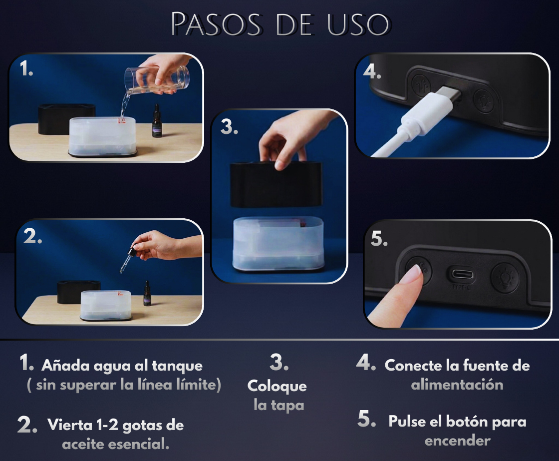 Difusor aromático con efecto llama – Ambiente cálido y relajante, 7 modo de luces, silencioso y apagado automático