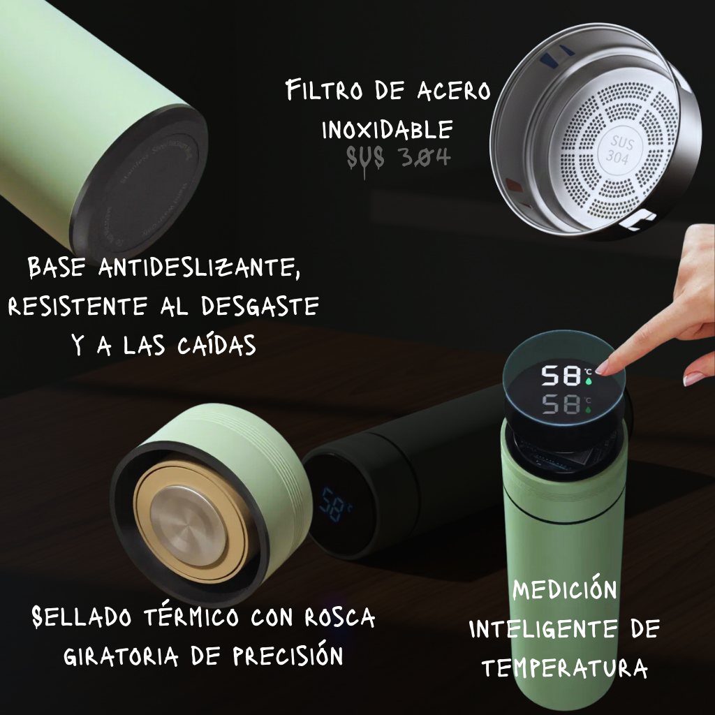 Botella térmica 500 ml con display de temperatura – Acero inoxidable