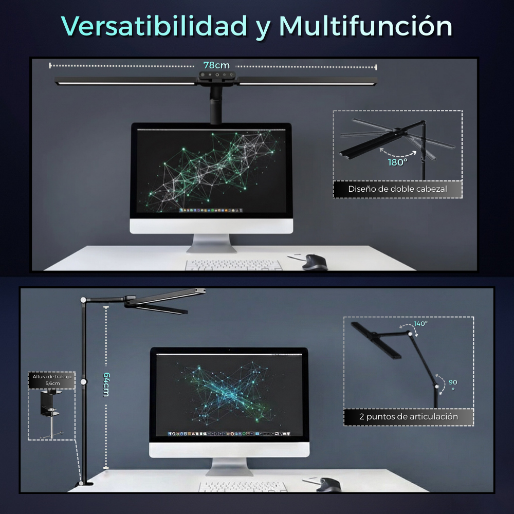 Lámpara LED 24W de escritorio — doble cabezal ajustable