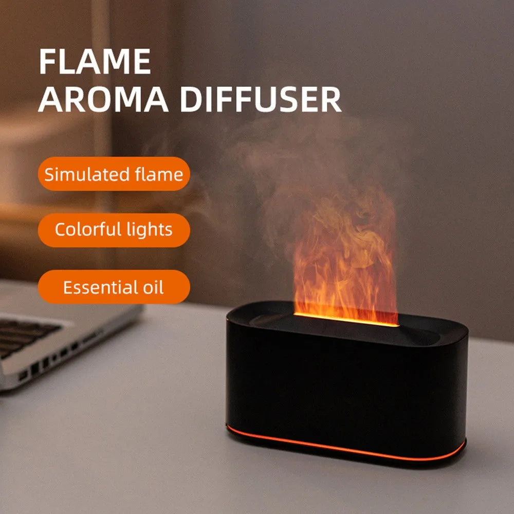 Difusor aromático con efecto llama – Ambiente cálido y relajante, 7 modo de luces, silencioso y apagado automático
