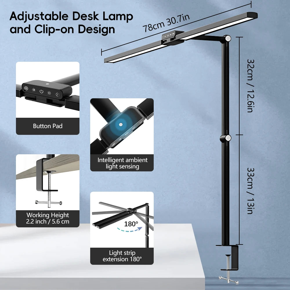 Lámpara LED 24W de escritorio — doble cabezal ajustable