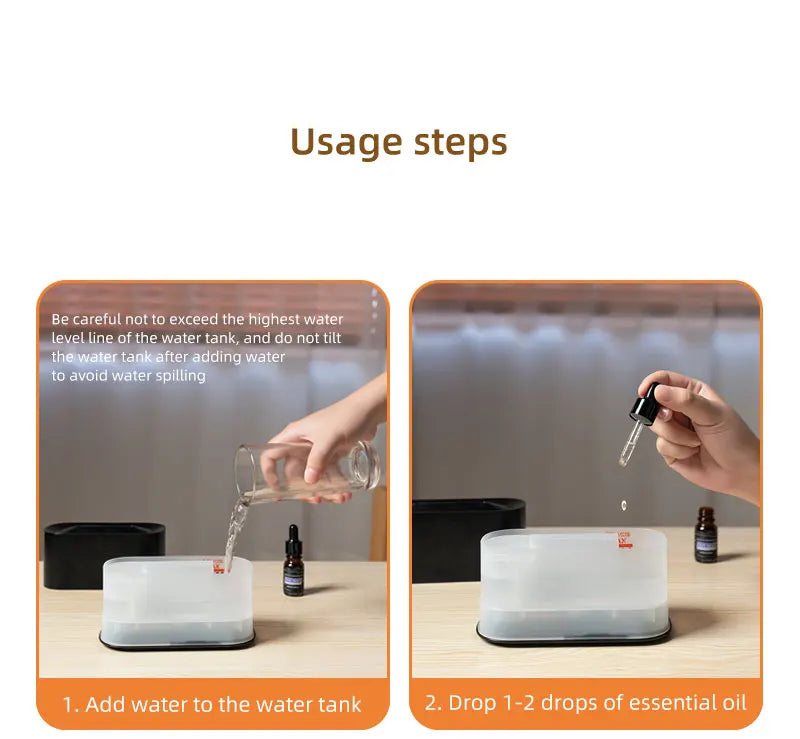 Difusor aromático con efecto llama – Ambiente cálido y relajante, 7 modo de luces, silencioso y apagado automático