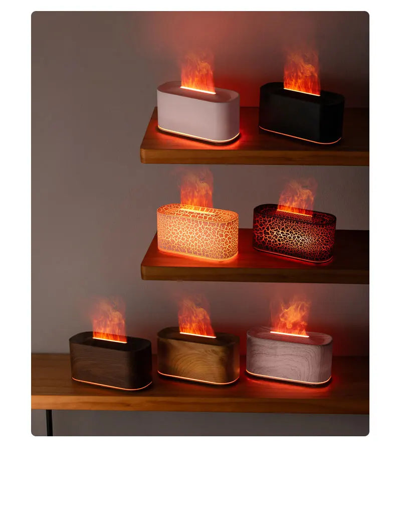 Difusor aromático con efecto llama – Ambiente cálido y relajante, 7 modo de luces, silencioso y apagado automático