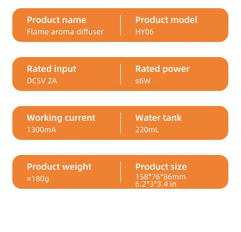 Difusor aromático con efecto llama – Ambiente cálido y relajante, 7 modo de luces, silencioso y apagado automático