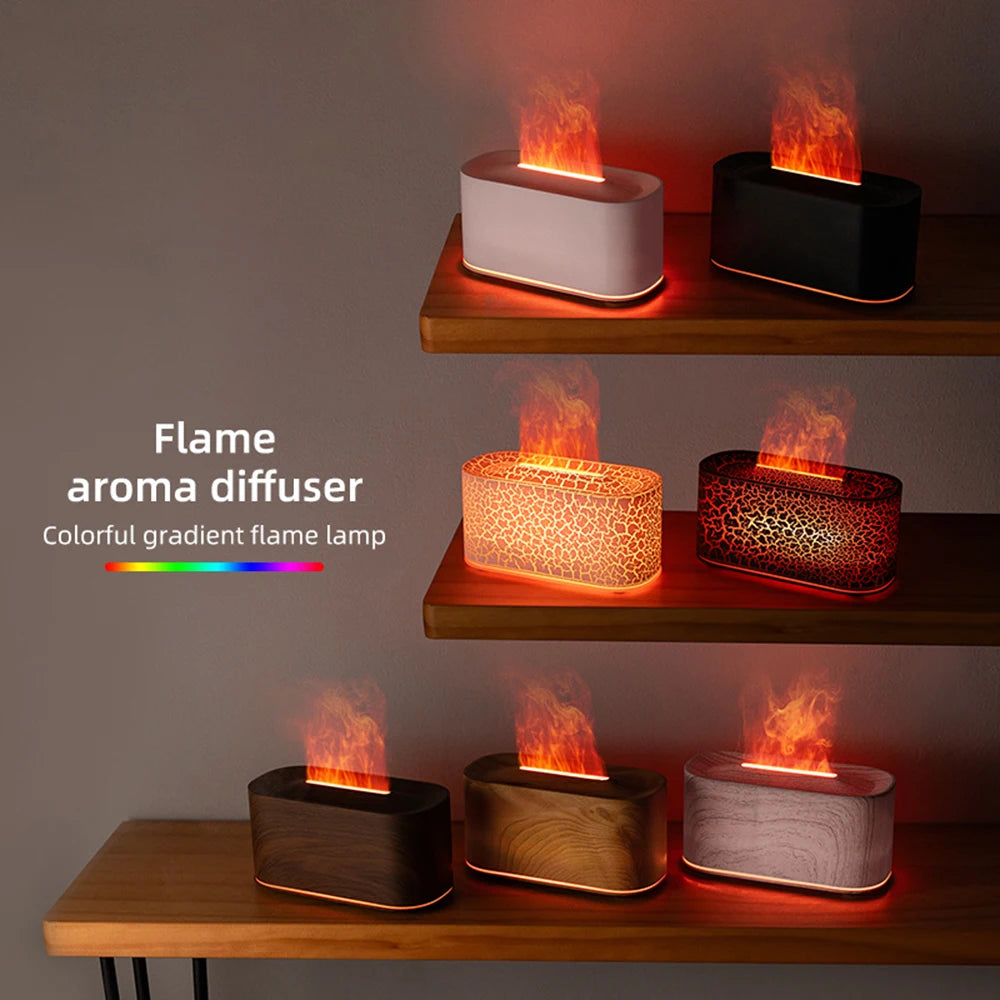 Difusor aromático con efecto llama – Ambiente cálido y relajante, 7 modo de luces, silencioso y apagado automático