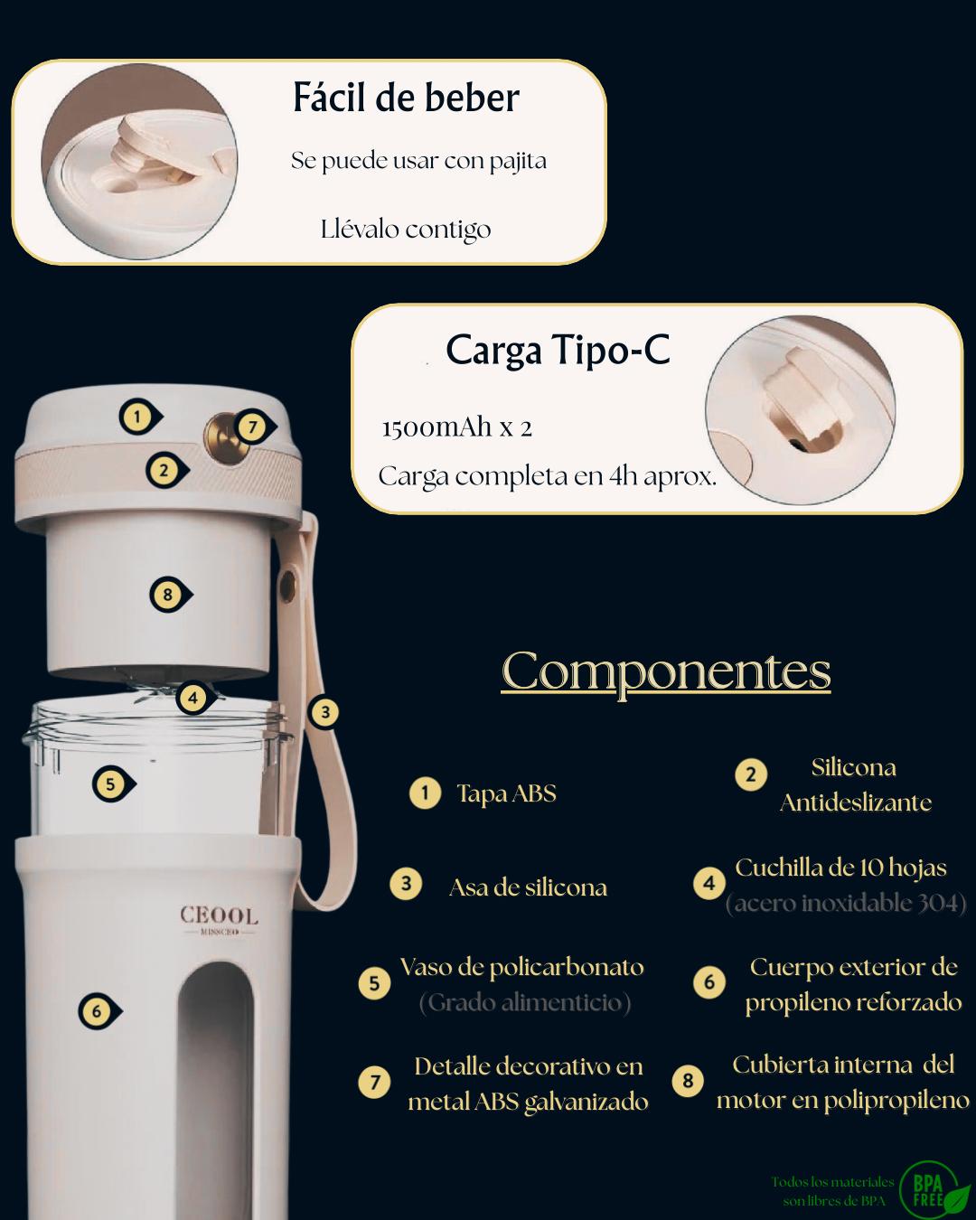 Batidora Portátil MiniBlend™ – Recargable, Compacta y Perfecta para Zumos y Smoothies